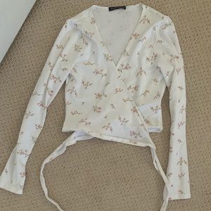White Brandy Melville Floral Wrap Top